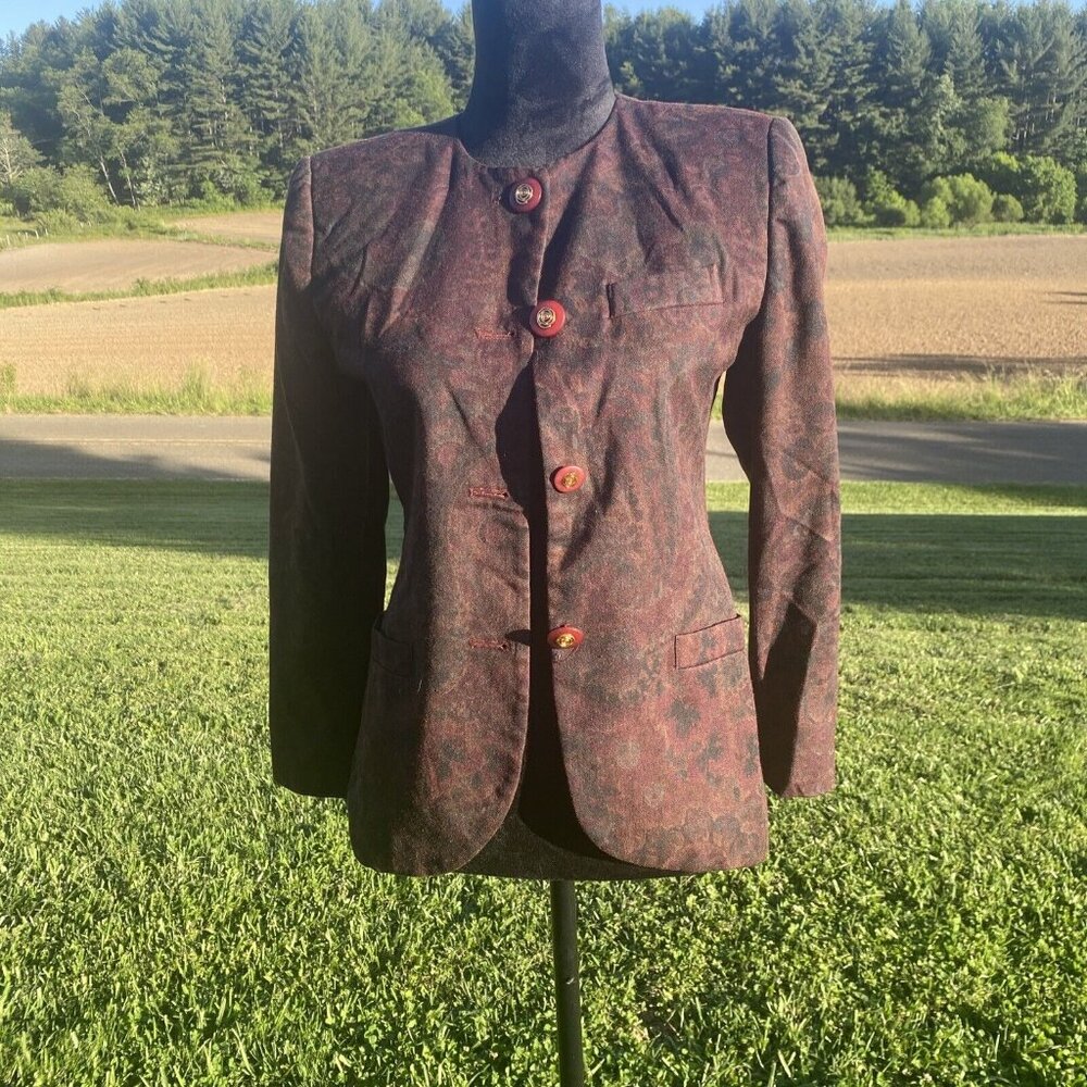 Casual Corner Women's Blazer Geometric Design Jacket Size 2P Shoulder Pads VTG